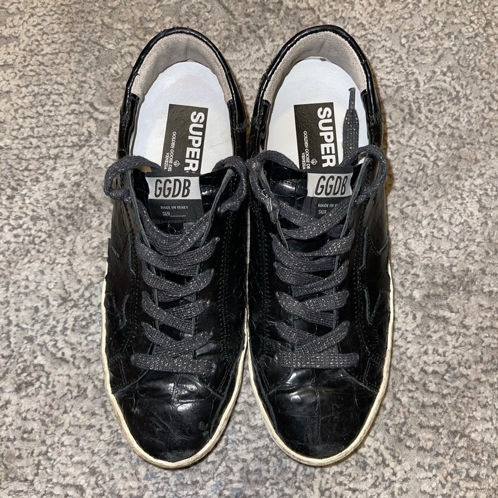 Golden Goose black crocodile leather